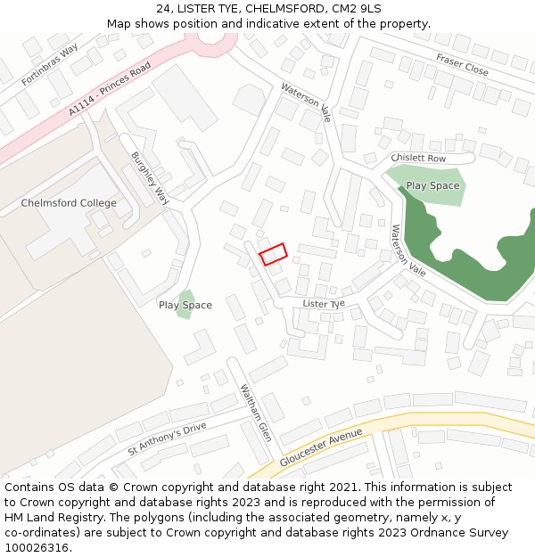 24, LISTER TYE, CHELMSFORD, CM2 9LS: Location map and indicative extent of plot