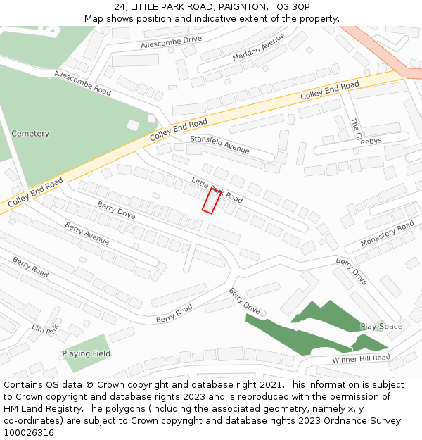 24, LITTLE PARK ROAD, PAIGNTON, TQ3 3QP: Location map and indicative extent of plot