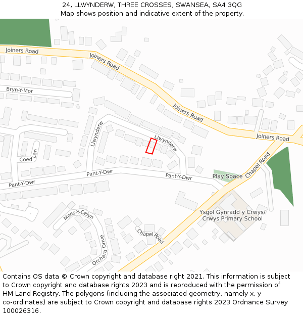 24, LLWYNDERW, THREE CROSSES, SWANSEA, SA4 3QG: Location map and indicative extent of plot