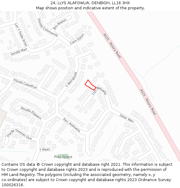 24, LLYS ALAFOWLIA, DENBIGH, LL16 3HX: Location map and indicative extent of plot