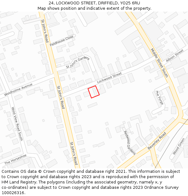 24, LOCKWOOD STREET, DRIFFIELD, YO25 6RU: Location map and indicative extent of plot