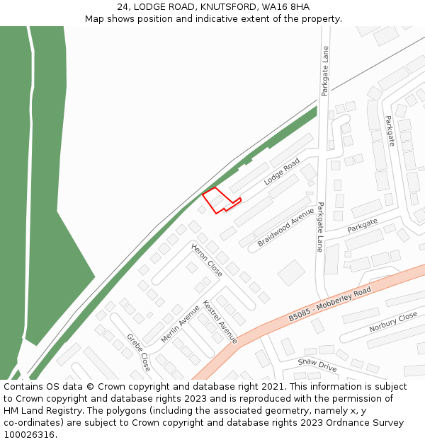 24, LODGE ROAD, KNUTSFORD, WA16 8HA: Location map and indicative extent of plot