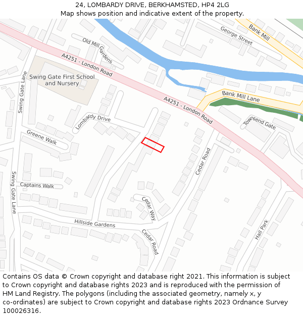 24, LOMBARDY DRIVE, BERKHAMSTED, HP4 2LG: Location map and indicative extent of plot