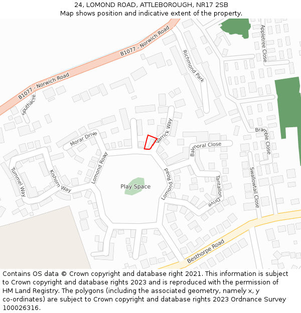 24, LOMOND ROAD, ATTLEBOROUGH, NR17 2SB: Location map and indicative extent of plot