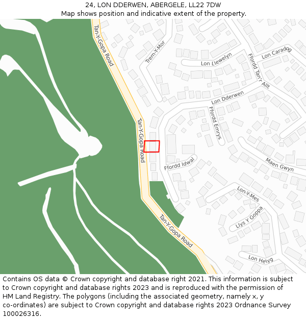 24, LON DDERWEN, ABERGELE, LL22 7DW: Location map and indicative extent of plot