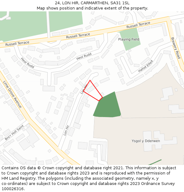 24, LON HIR, CARMARTHEN, SA31 1SL: Location map and indicative extent of plot