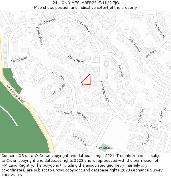 24, LON Y MES, ABERGELE, LL22 7JG: Location map and indicative extent of plot