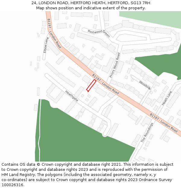 24, LONDON ROAD, HERTFORD HEATH, HERTFORD, SG13 7RH: Location map and indicative extent of plot