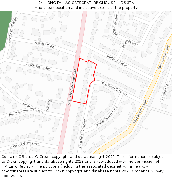 24, LONG FALLAS CRESCENT, BRIGHOUSE, HD6 3TN: Location map and indicative extent of plot