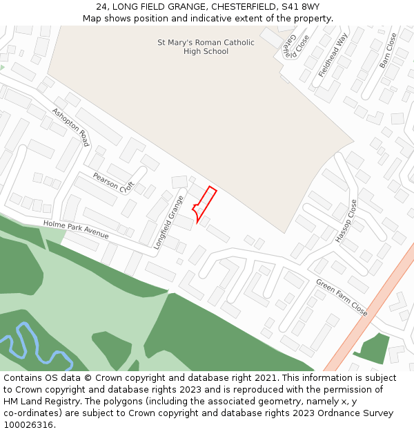 24, LONG FIELD GRANGE, CHESTERFIELD, S41 8WY: Location map and indicative extent of plot