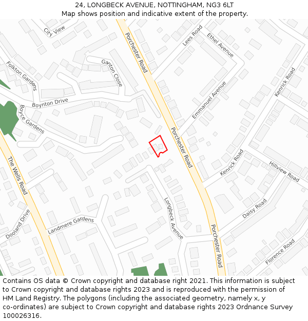 24, LONGBECK AVENUE, NOTTINGHAM, NG3 6LT: Location map and indicative extent of plot