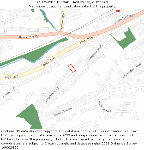 24, LONGDENE ROAD, HASLEMERE, GU27 2PQ: Location map and indicative extent of plot