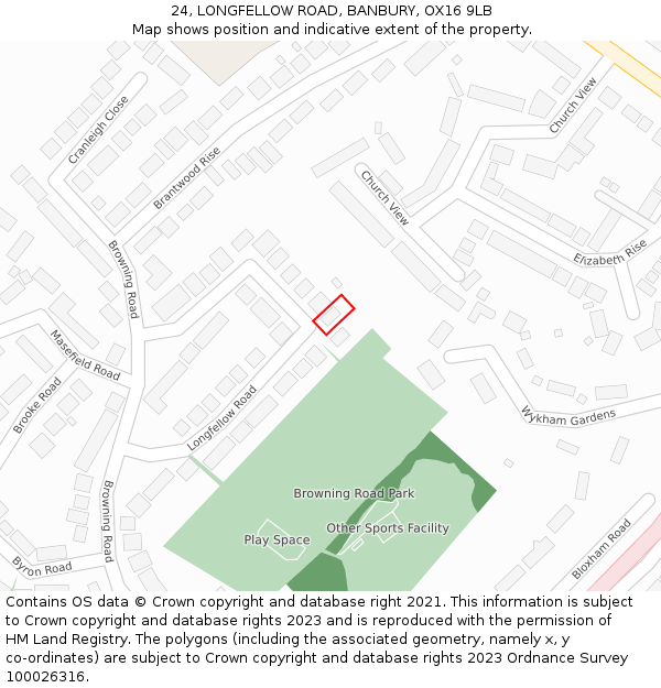 24, LONGFELLOW ROAD, BANBURY, OX16 9LB: Location map and indicative extent of plot