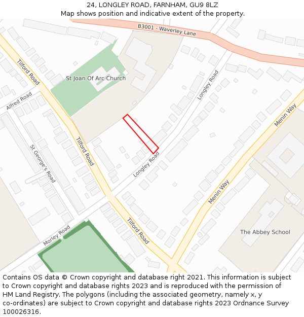 24, LONGLEY ROAD, FARNHAM, GU9 8LZ: Location map and indicative extent of plot