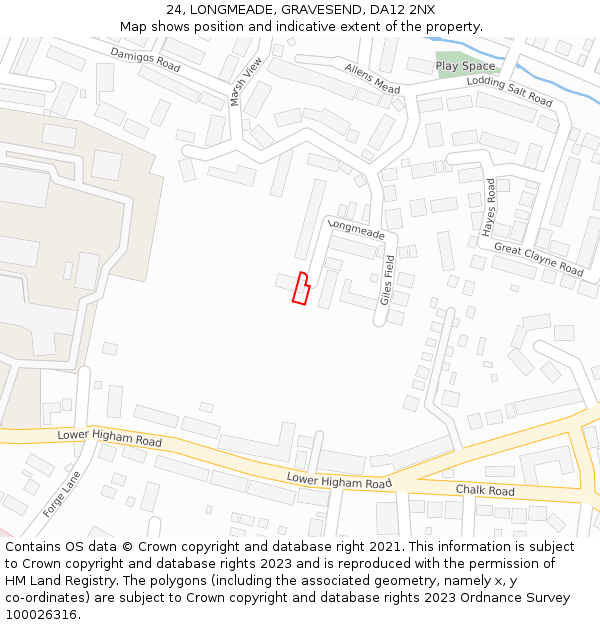 24, LONGMEADE, GRAVESEND, DA12 2NX: Location map and indicative extent of plot
