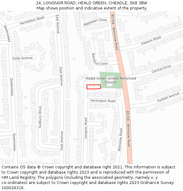 24, LONGNOR ROAD, HEALD GREEN, CHEADLE, SK8 3BW: Location map and indicative extent of plot