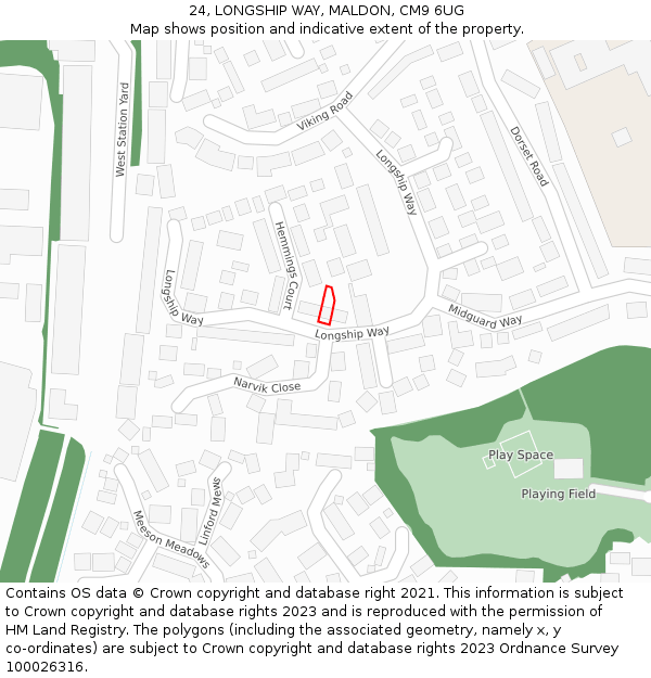24, LONGSHIP WAY, MALDON, CM9 6UG: Location map and indicative extent of plot
