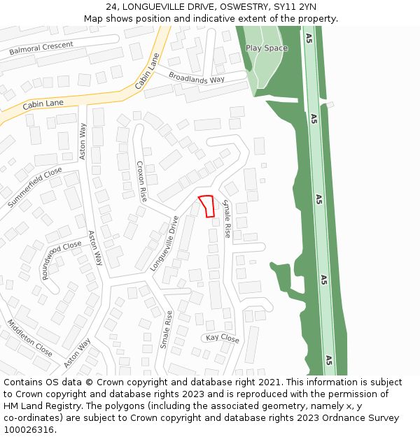 24, LONGUEVILLE DRIVE, OSWESTRY, SY11 2YN: Location map and indicative extent of plot