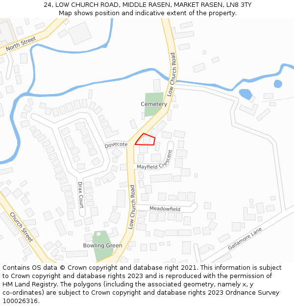 24, LOW CHURCH ROAD, MIDDLE RASEN, MARKET RASEN, LN8 3TY: Location map and indicative extent of plot