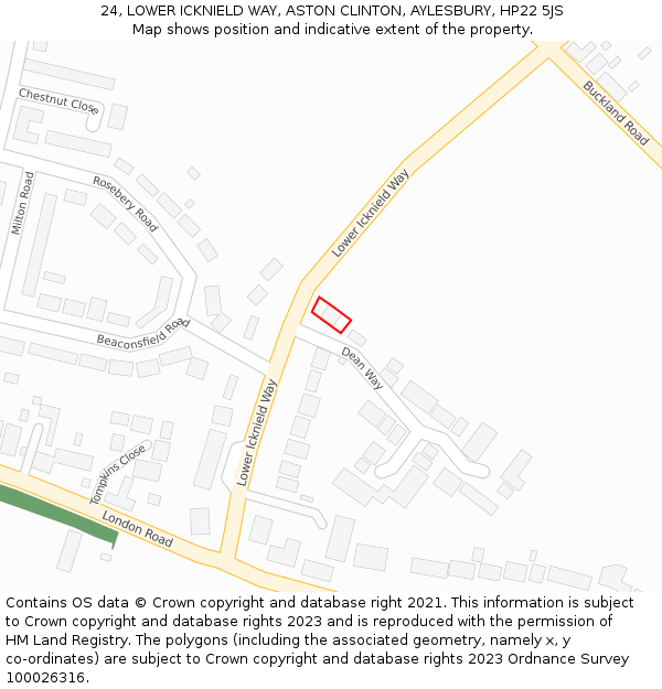 24, LOWER ICKNIELD WAY, ASTON CLINTON, AYLESBURY, HP22 5JS: Location map and indicative extent of plot
