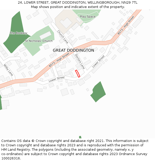24, LOWER STREET, GREAT DODDINGTON, WELLINGBOROUGH, NN29 7TL: Location map and indicative extent of plot