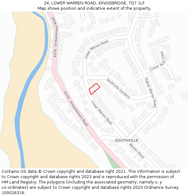 24, LOWER WARREN ROAD, KINGSBRIDGE, TQ7 1LF: Location map and indicative extent of plot