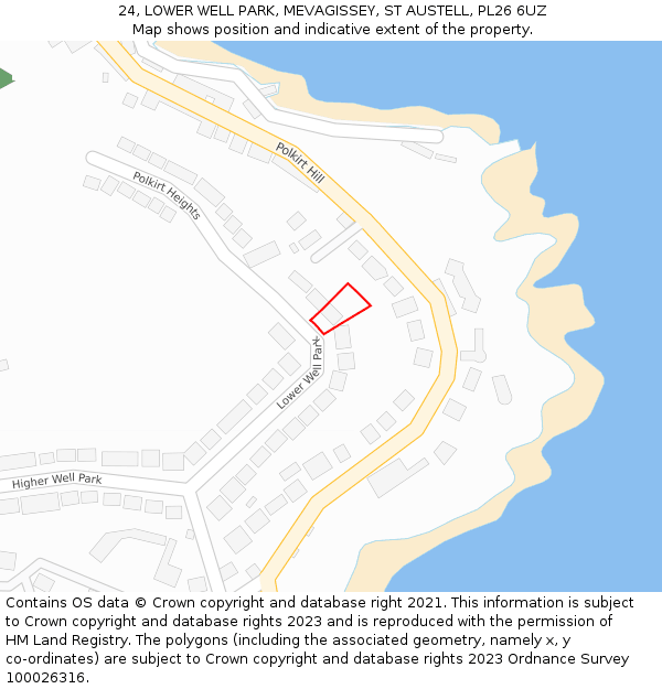 24, LOWER WELL PARK, MEVAGISSEY, ST AUSTELL, PL26 6UZ: Location map and indicative extent of plot