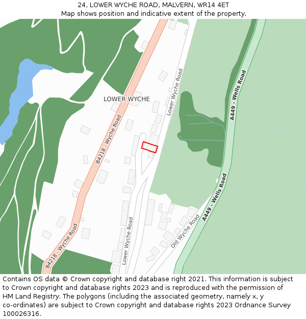 24, LOWER WYCHE ROAD, MALVERN, WR14 4ET: Location map and indicative extent of plot