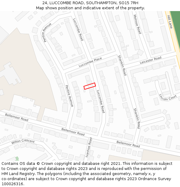 24, LUCCOMBE ROAD, SOUTHAMPTON, SO15 7RH: Location map and indicative extent of plot