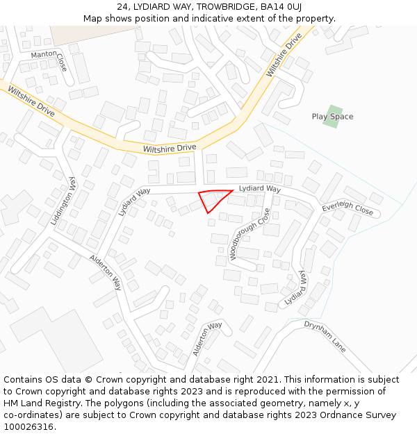 24, LYDIARD WAY, TROWBRIDGE, BA14 0UJ: Location map and indicative extent of plot