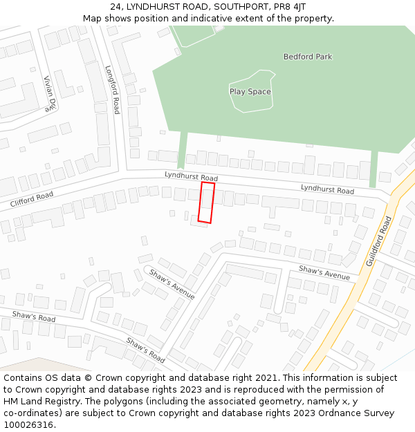 24, LYNDHURST ROAD, SOUTHPORT, PR8 4JT: Location map and indicative extent of plot