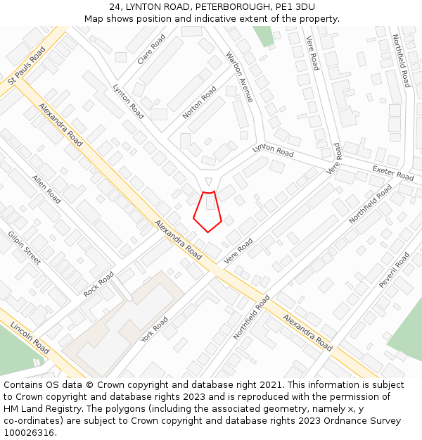 24, LYNTON ROAD, PETERBOROUGH, PE1 3DU: Location map and indicative extent of plot