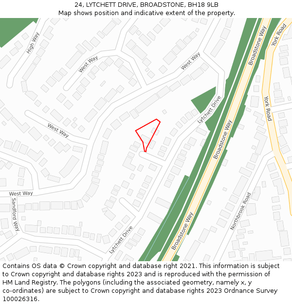 24, LYTCHETT DRIVE, BROADSTONE, BH18 9LB: Location map and indicative extent of plot