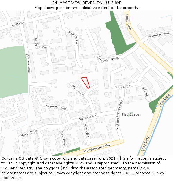 24, MACE VIEW, BEVERLEY, HU17 8YP: Location map and indicative extent of plot