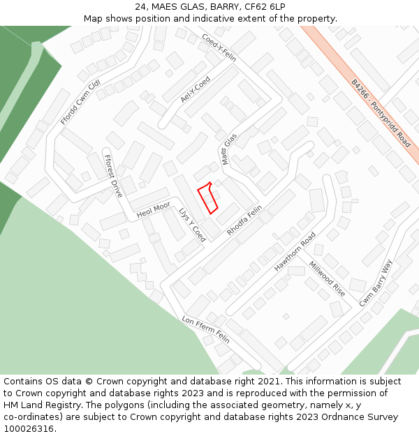 24, MAES GLAS, BARRY, CF62 6LP: Location map and indicative extent of plot