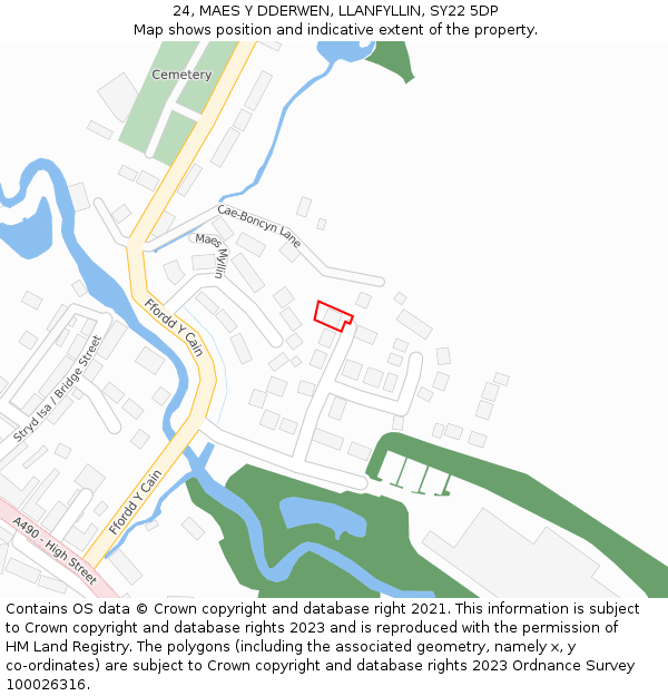 24, MAES Y DDERWEN, LLANFYLLIN, SY22 5DP: Location map and indicative extent of plot