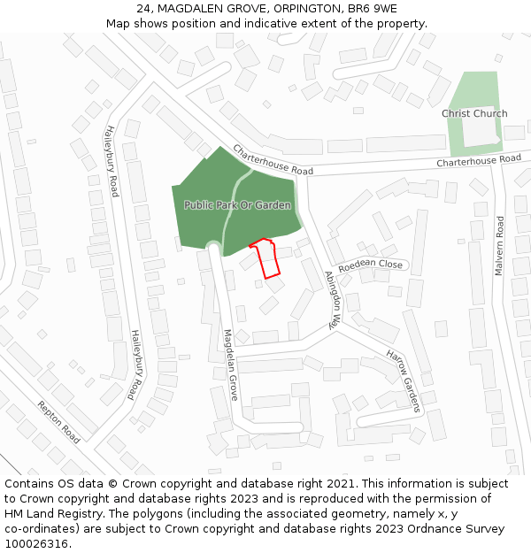 24, MAGDALEN GROVE, ORPINGTON, BR6 9WE: Location map and indicative extent of plot