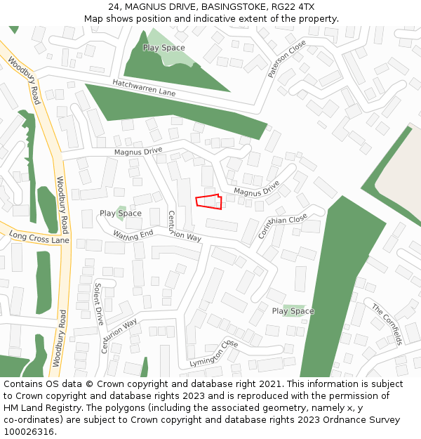 24, MAGNUS DRIVE, BASINGSTOKE, RG22 4TX: Location map and indicative extent of plot