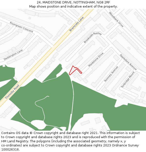 24, MAIDSTONE DRIVE, NOTTINGHAM, NG8 2RF: Location map and indicative extent of plot