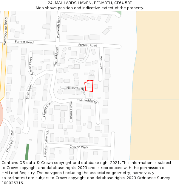 24, MAILLARDS HAVEN, PENARTH, CF64 5RF: Location map and indicative extent of plot