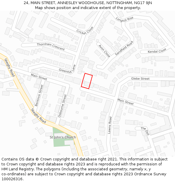 24, MAIN STREET, ANNESLEY WOODHOUSE, NOTTINGHAM, NG17 9JN: Location map and indicative extent of plot