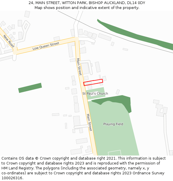 24, MAIN STREET, WITTON PARK, BISHOP AUCKLAND, DL14 0DY: Location map and indicative extent of plot