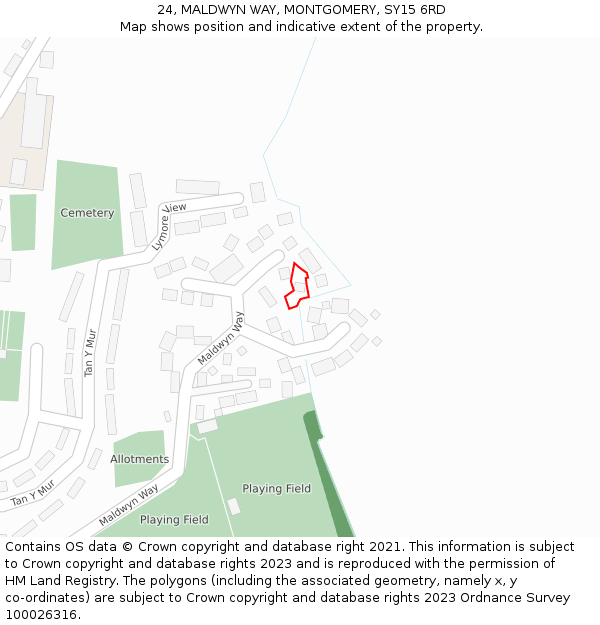 24, MALDWYN WAY, MONTGOMERY, SY15 6RD: Location map and indicative extent of plot