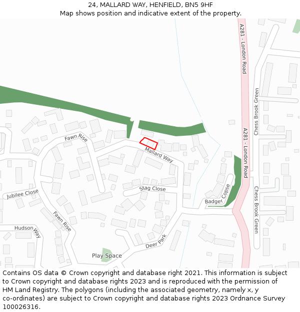 24, MALLARD WAY, HENFIELD, BN5 9HF: Location map and indicative extent of plot