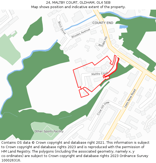 24, MALTBY COURT, OLDHAM, OL4 5EB: Location map and indicative extent of plot