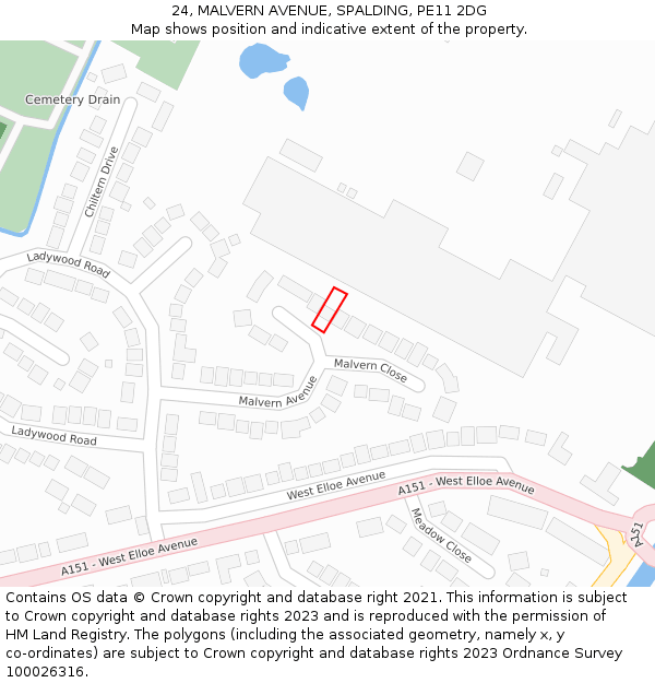 24, MALVERN AVENUE, SPALDING, PE11 2DG: Location map and indicative extent of plot