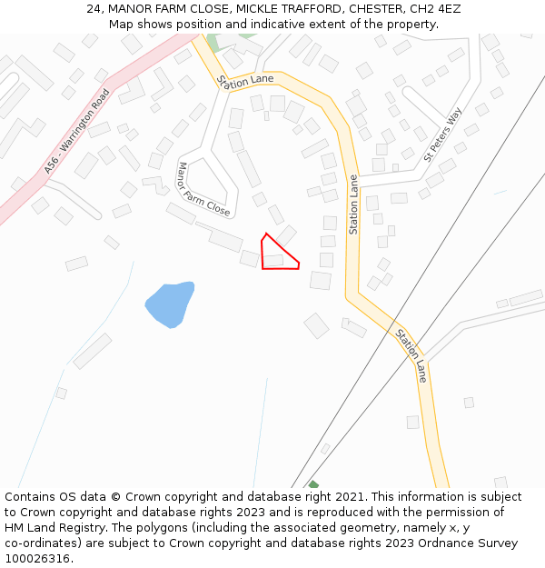 24, MANOR FARM CLOSE, MICKLE TRAFFORD, CHESTER, CH2 4EZ: Location map and indicative extent of plot