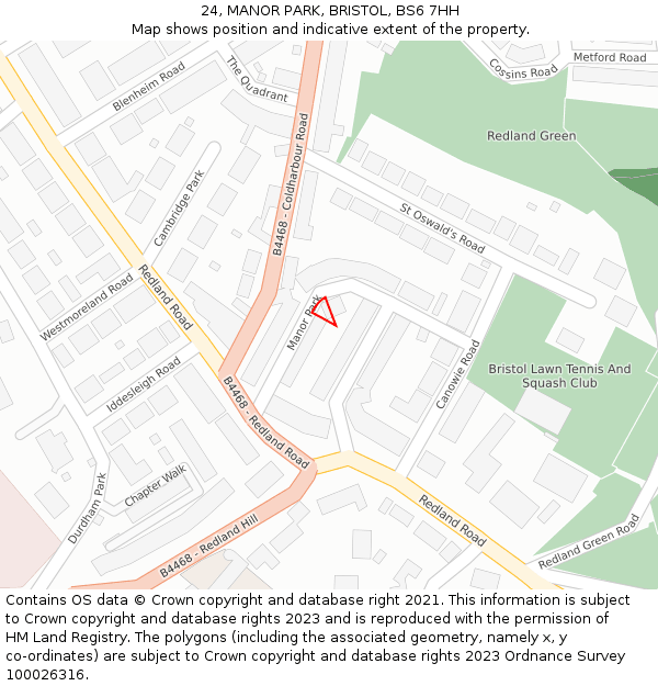 24, MANOR PARK, BRISTOL, BS6 7HH: Location map and indicative extent of plot