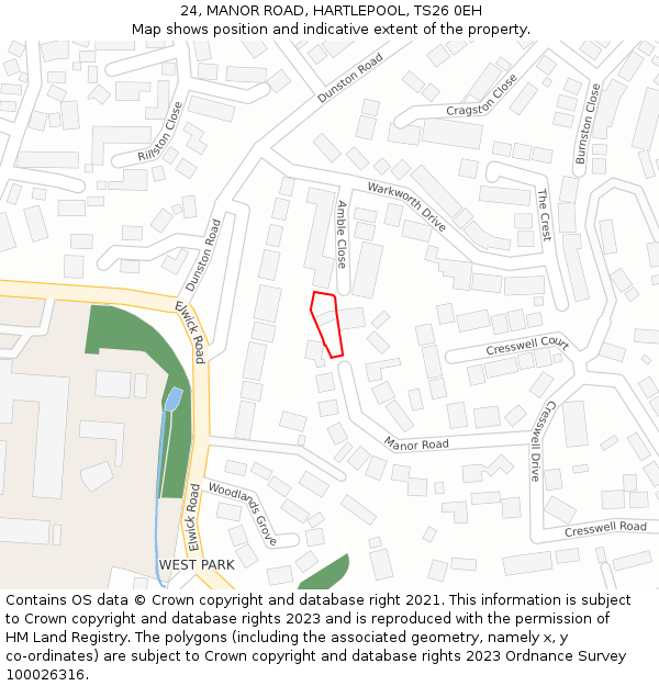 24, MANOR ROAD, HARTLEPOOL, TS26 0EH: Location map and indicative extent of plot