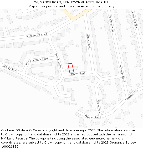 24, MANOR ROAD, HENLEY-ON-THAMES, RG9 1LU: Location map and indicative extent of plot